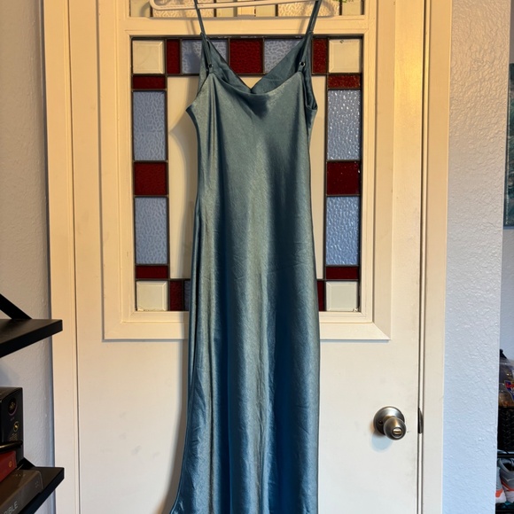 Blue Satin Midi Dress - Picture 4 of 5